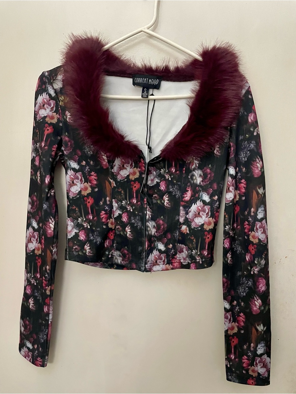 Dolls Kill current Mood Black Floral Zip Crop Jacket size small NWT